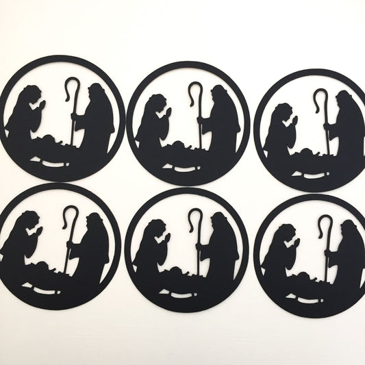 6 Round NATIVITY SCENE Silhouette Die Cuts  (3)