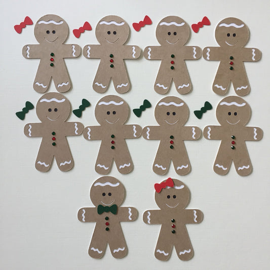 10 GINGERBREAD MAN/LADY Christmas Card Making Die Cut Toppers