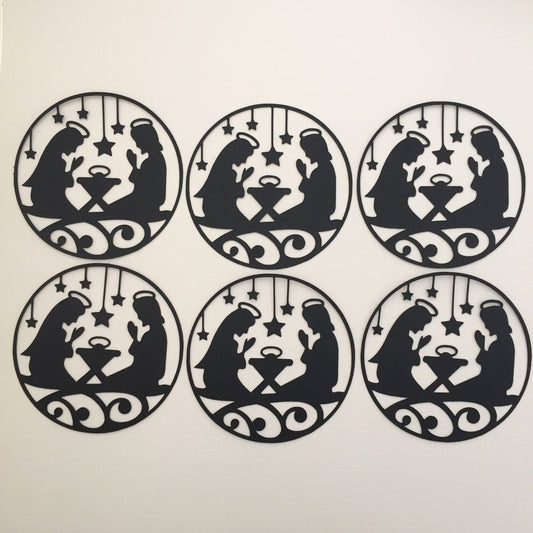 6 Round NATIVITY SCENE Silhouette Card Making Die Cuts (4)