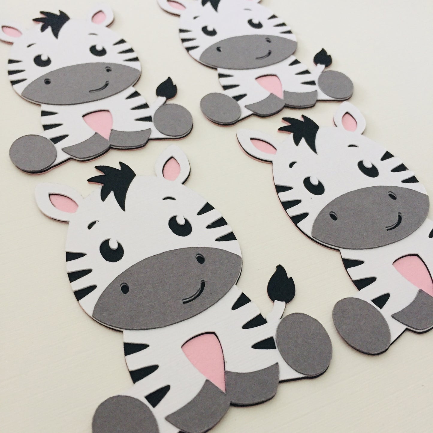 4 Handmade ZEBRA Die Cut Cardmaking Toppers