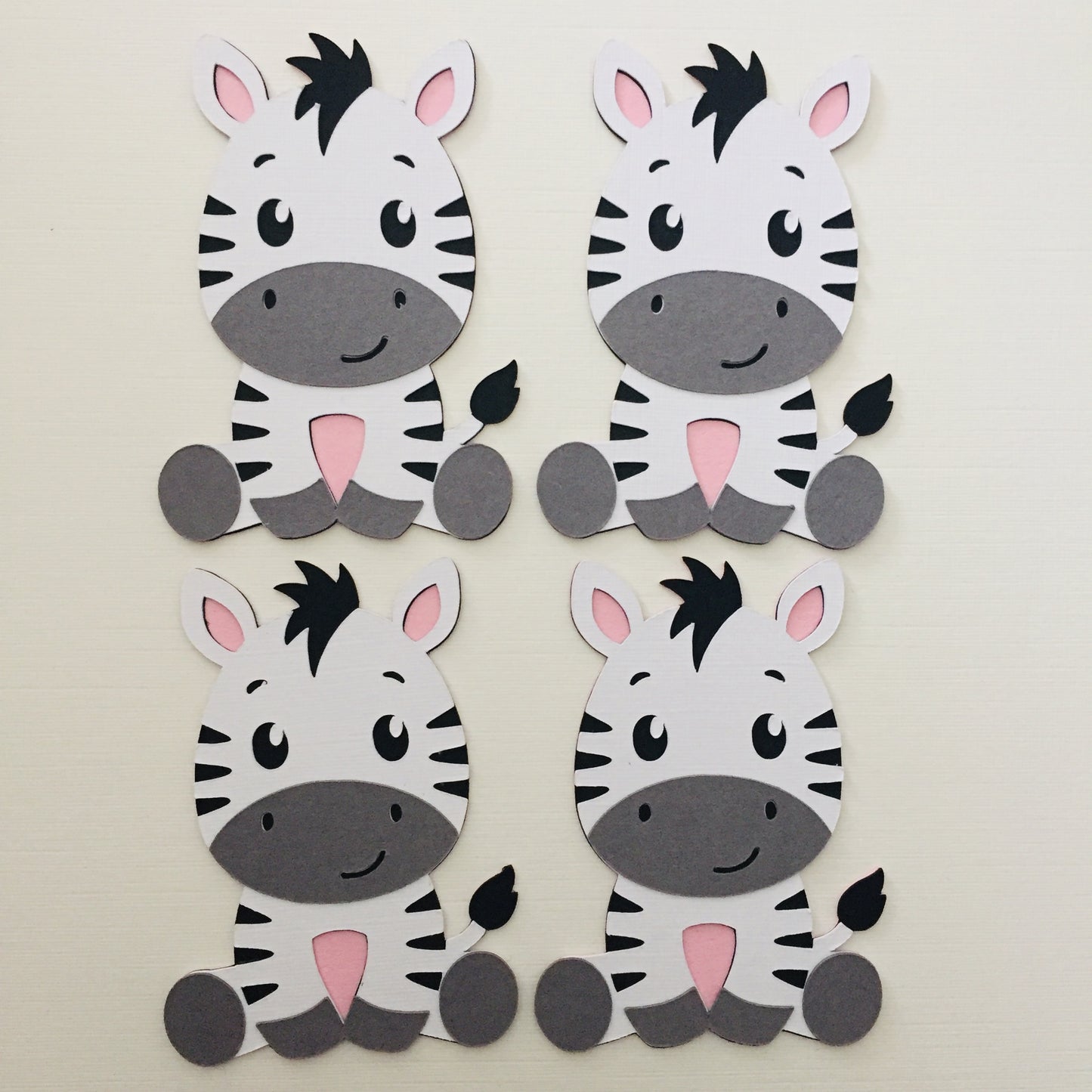 4 Handmade ZEBRA Die Cut Cardmaking Toppers