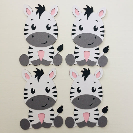 4 Handmade ZEBRA Die Cut Cardmaking Toppers