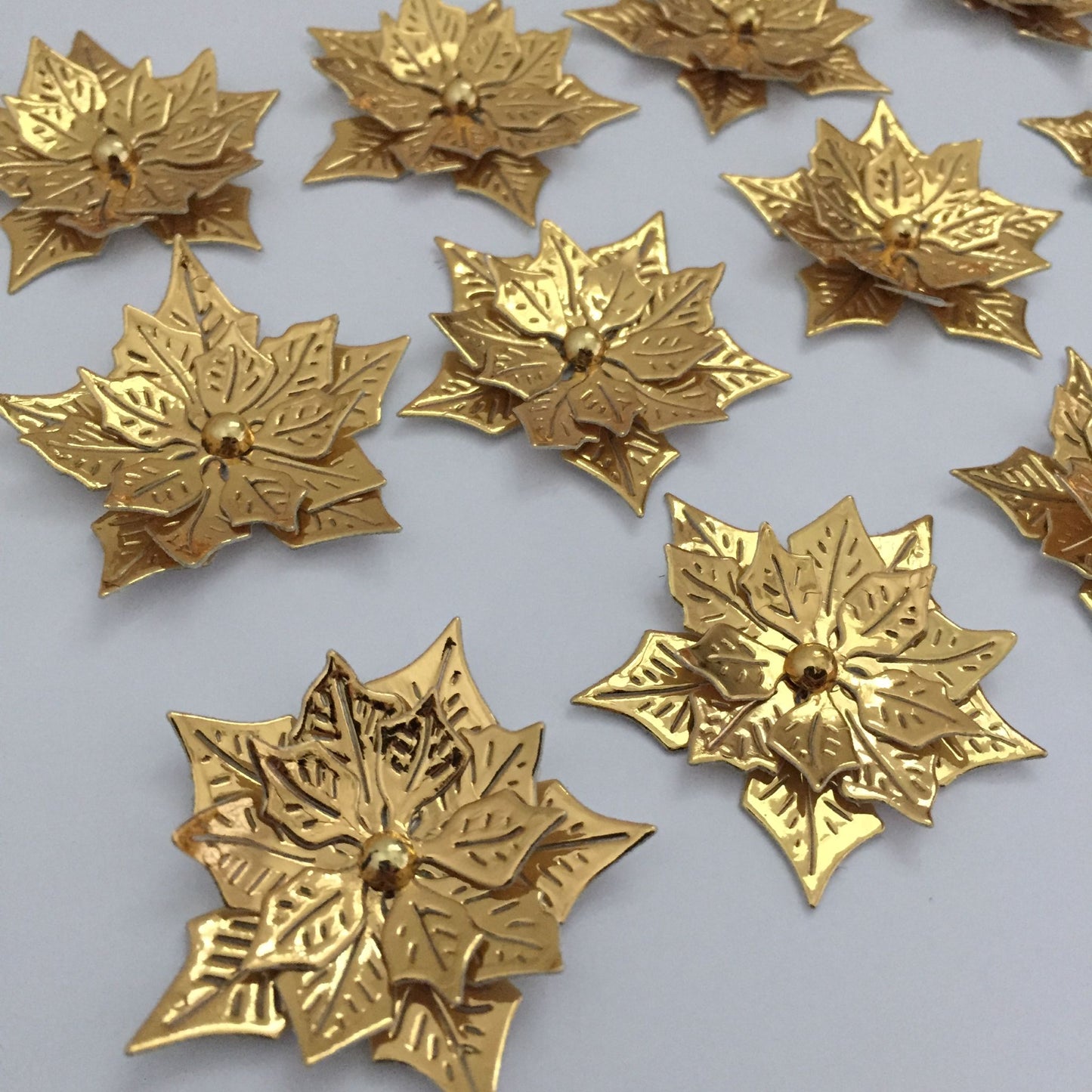 12 Gold POINSETTIA Die Cut Christmas Card Making Toppers