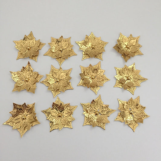 12 Gold POINSETTIA Die Cut Christmas Card Making Toppers