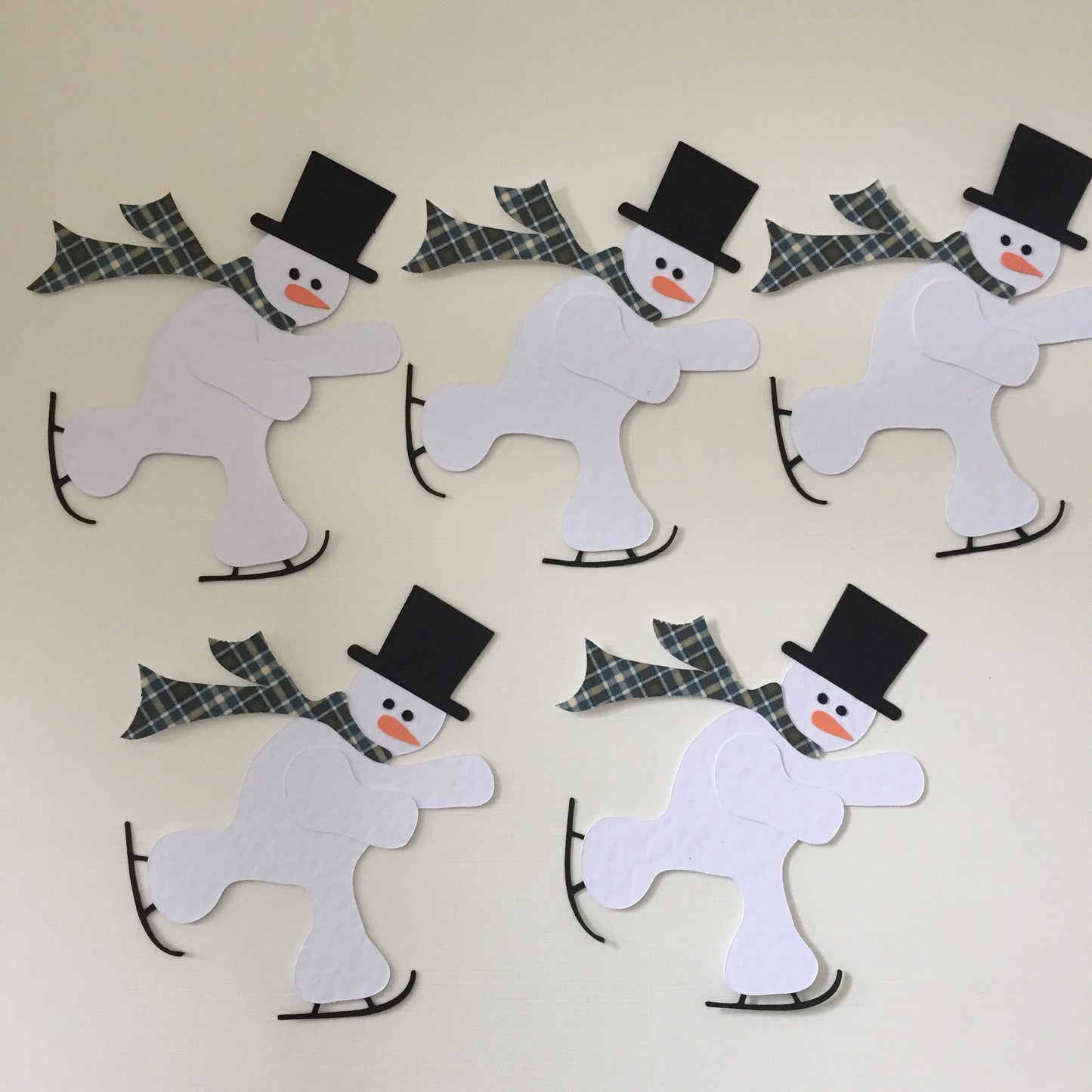 5 SKATING SNOWMEN Handmade Christmas Die Cut Card Making Toppers