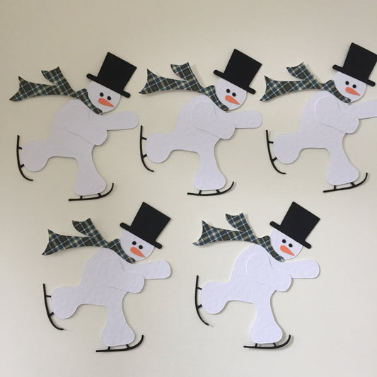5 SKATING SNOWMEN Handmade Christmas Die Cut Card Making Toppers